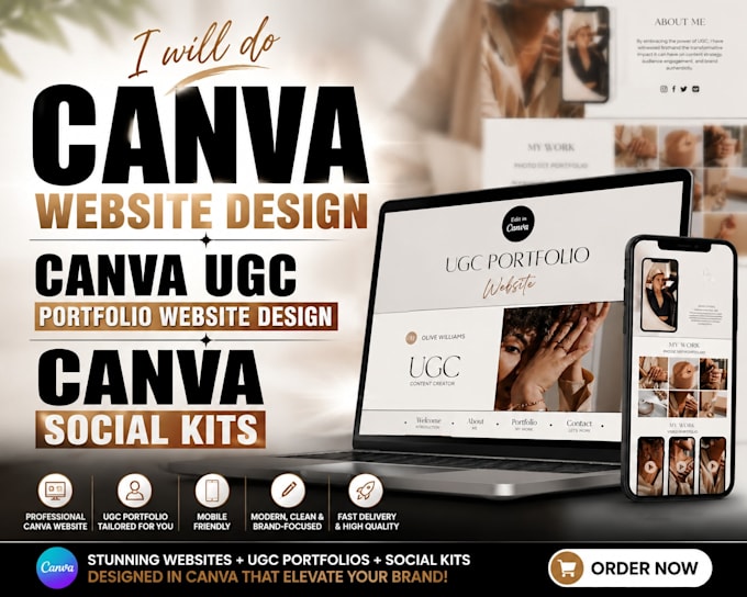 do canva website design, canva ugc portfolio website design canva social kits