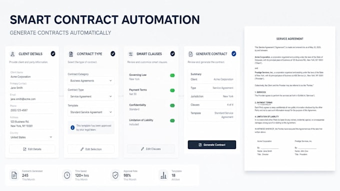 build legal contract generator template automation website and document workflow