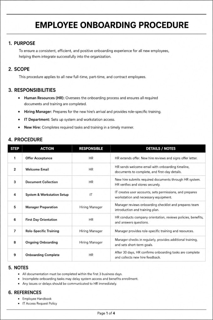 format sops and operations manuals in microsoft word