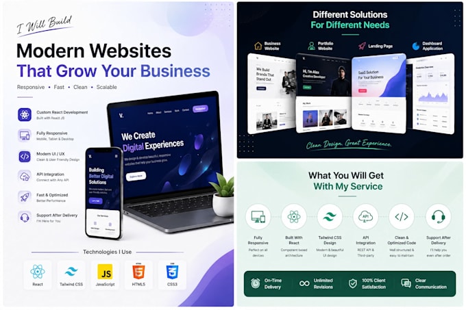 build a modern responsive react website with tailwind CSS javascript
