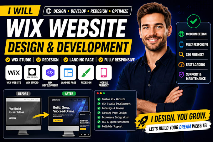 build wix website design, wix development, wix studio, redesign landing page