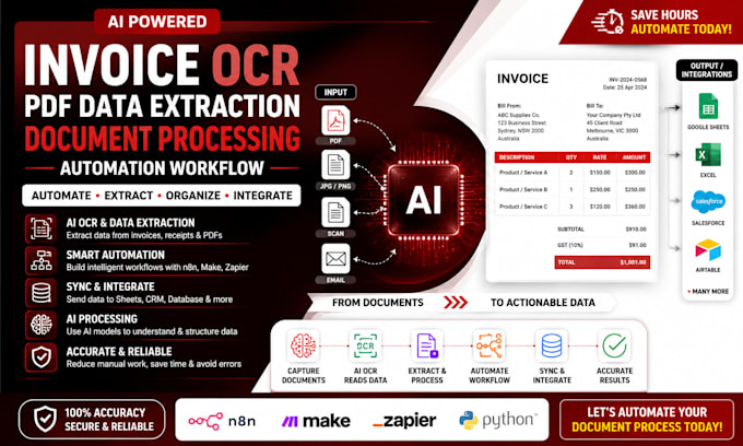 build ai invoice ocr PDF data extraction document processing automation workflow