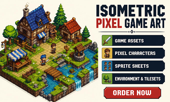 create isometric pixel art game assets retro pixel animation sprite sheet 2d