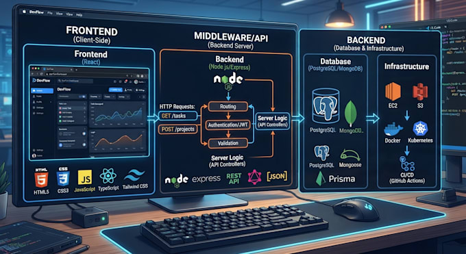 custom website development as full stack developer, front end back end developer