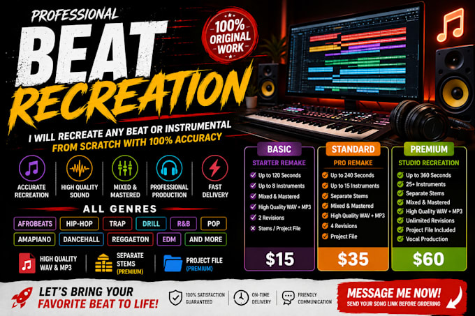 recreate any beat or instrumental with studio quality
