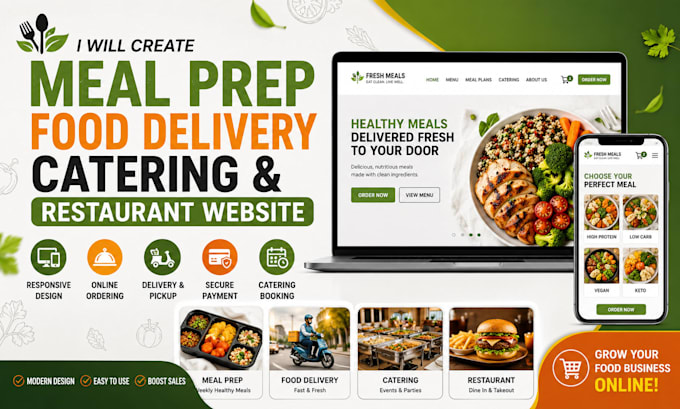 create meal prep website, catering website, food delivery and restaurant website