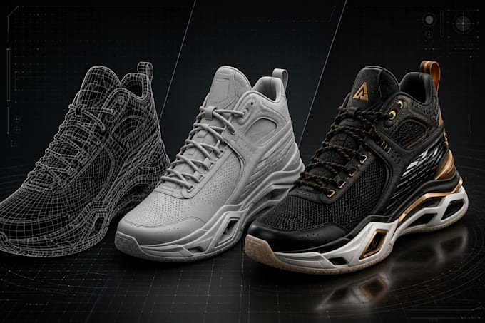 create 3d shoe model, render and tech pack