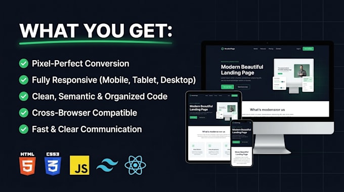 convert psd or xd to html css website