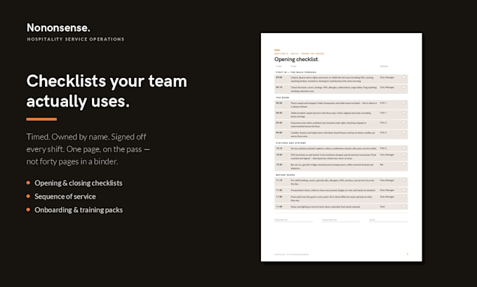 write restaurant sops, service standards, and staff training manuals
