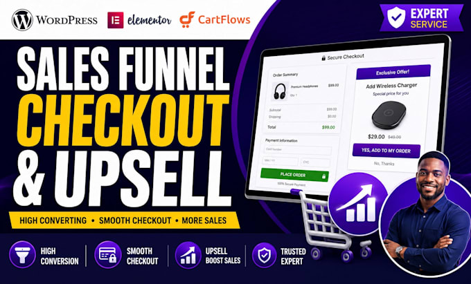 design wordpress elementor cartflows woocommerce sales funnel checkout upsell