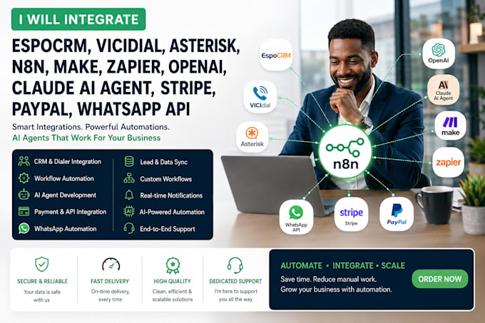 integrate espocrm vicidial asterisk stripe paypal n8n openai claude ai agent