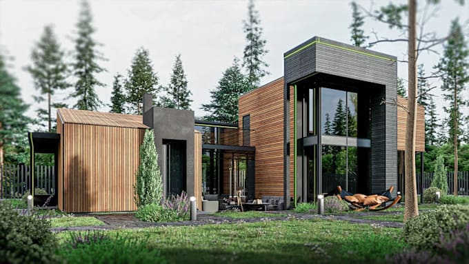 redesign tiny house exterior 3d rendering,cabin, barn house,2d architecture plan