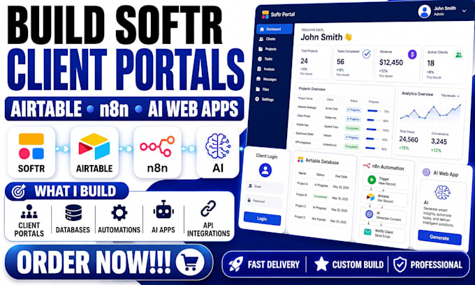 build custom softr client portal airtable database automation n8n ai webapp