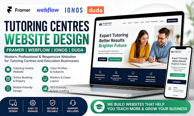 design framer webflow ionos duda tutoring centre website