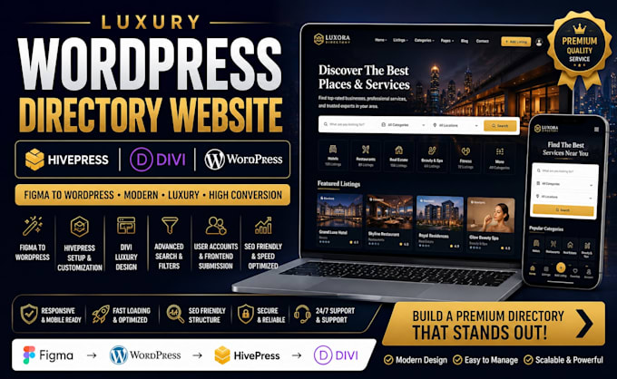 luxury wordpress directory website hivepress figma to wordpress divi website seo