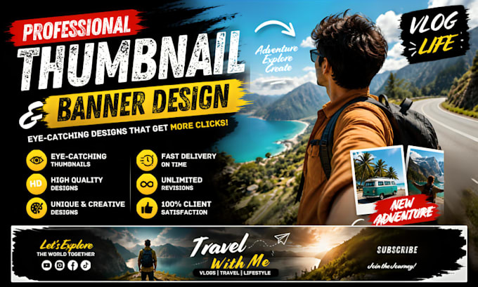 design youtube thumbnails and channel banners