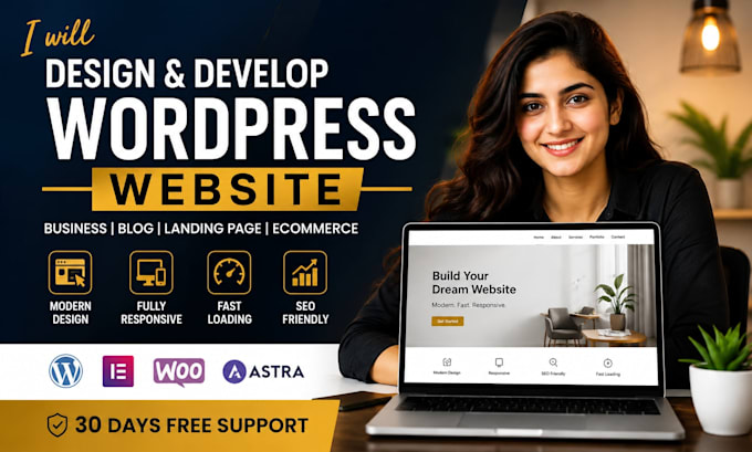 build wordpress website development, business website or wordpress blog website