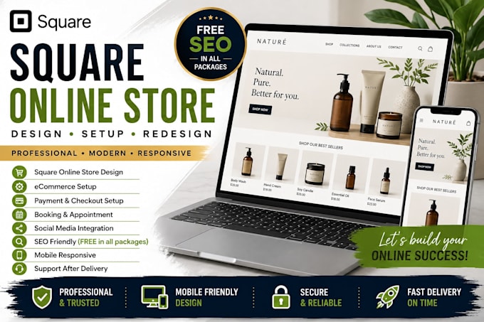 design square online store, ecommerce store, square redesign and square seo