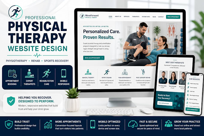 design a professional physical therapy physiotherapy clinic website