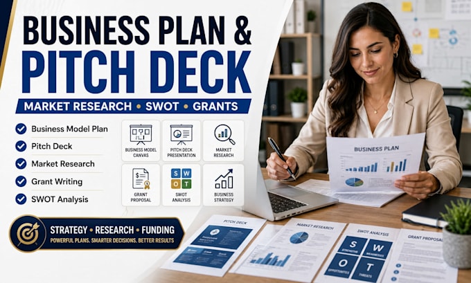 write business model plan pitch deck market research grant swot analysis
