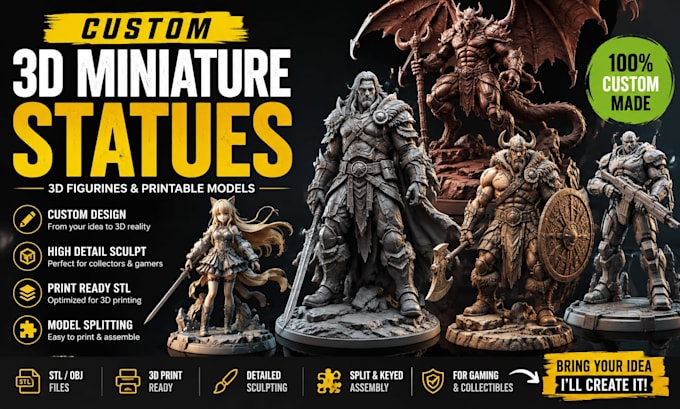 create custom miniature statues, 3d figurines and printable models
