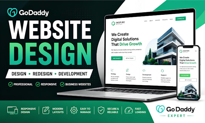 godaddy website design, redesign godaddy development for business website