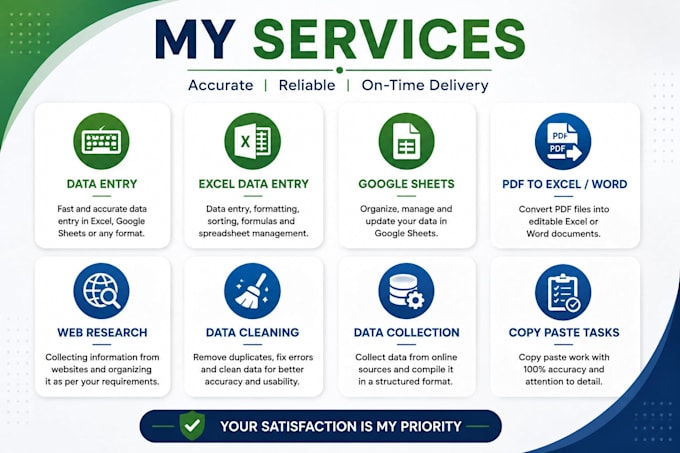 do data entry, excel data entry, web research and data cleaning