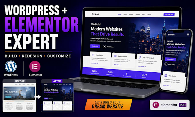 wordpress website design elementor redesign wordpress website development divi