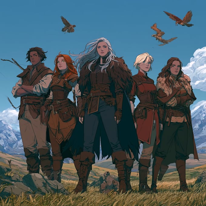 make a custom dnd party character illustrations