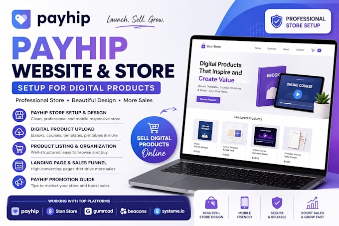 build a payhip website, payhip store setup and digital