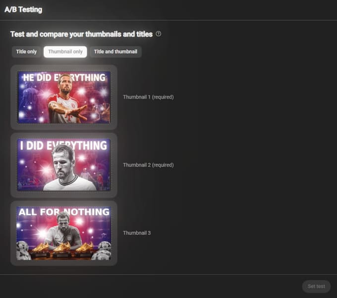 create ab test youtube thumbnail variations for your videos
