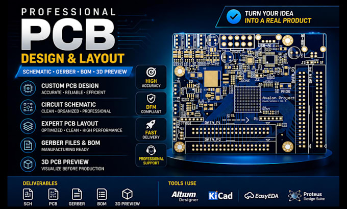 design pcb, pcb layout, schematic, gerber files and bom