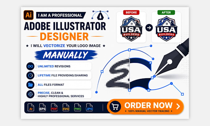 redesign ai generated logo, business card to vector, print ready