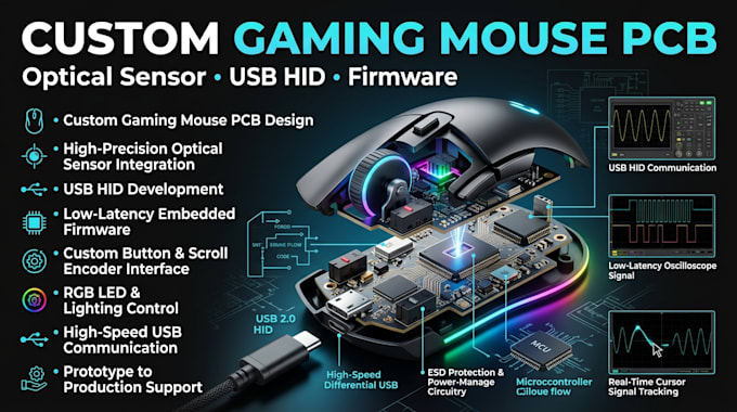 develop custom gaming mouse pcb optical sensor usb hid and firmware