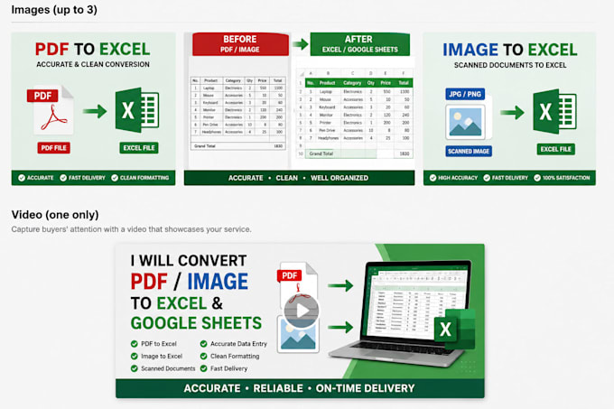 convert PDF or images to excel and google sheets