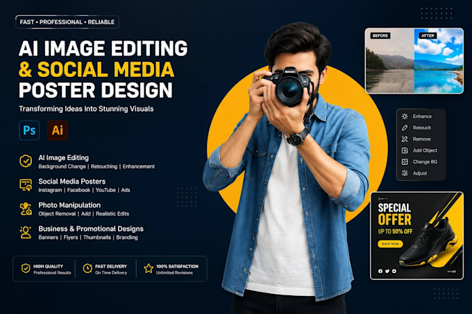 do expert ai image editing and social media poster design
