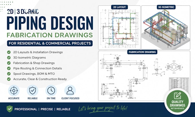 2d 3d isometric diagram, piping design, fabrication drawings