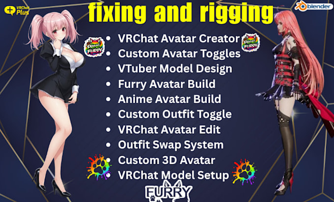 rig and edit furry vrchat avatar, 3d vtuber rigging, animaze setup, vseeface mod