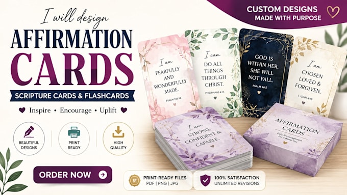 design affirmation cards, scripture cards, prayer cards and flashcards