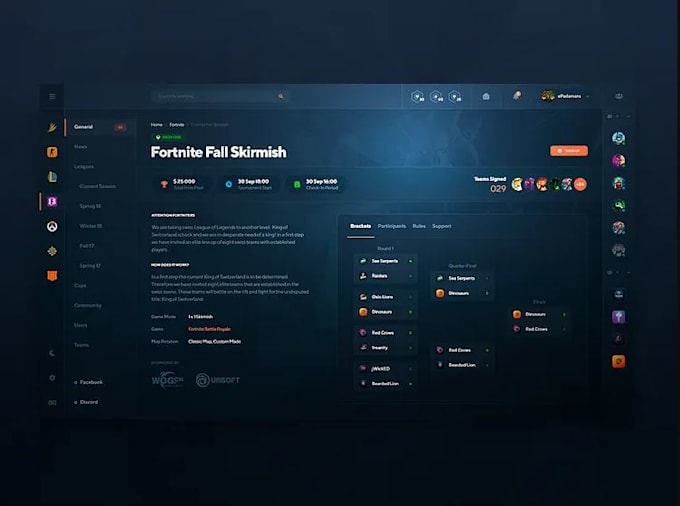 develop tournament website, esport website, tournament, gaming website