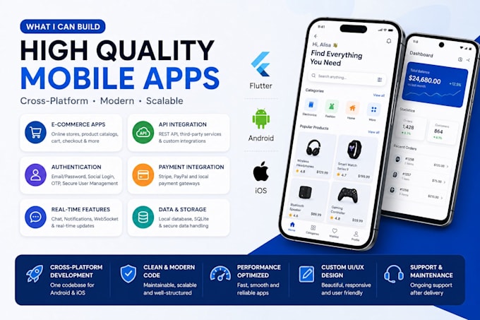 develop a flutter mobile app for android and ios