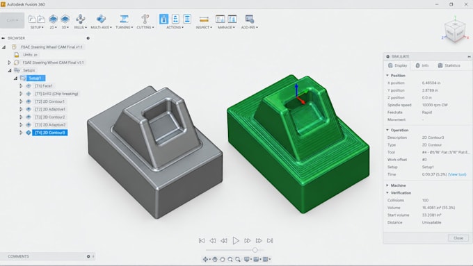program cnc toolpath, g code and 3 axis for plastic product in fusion 360