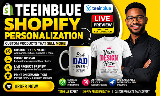 setup teeinblue shopify personalization and custom product options