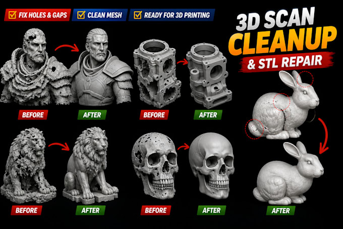 repair fix edit optimize 3d scan cleanup face mesh model modify for 3d printing