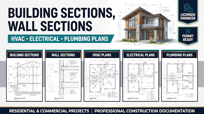 draw city permit building sections wall sections hvac plans electrical plumbing