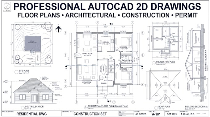 do autocad 2d drawings, floor plans, construction plans, architectural plans