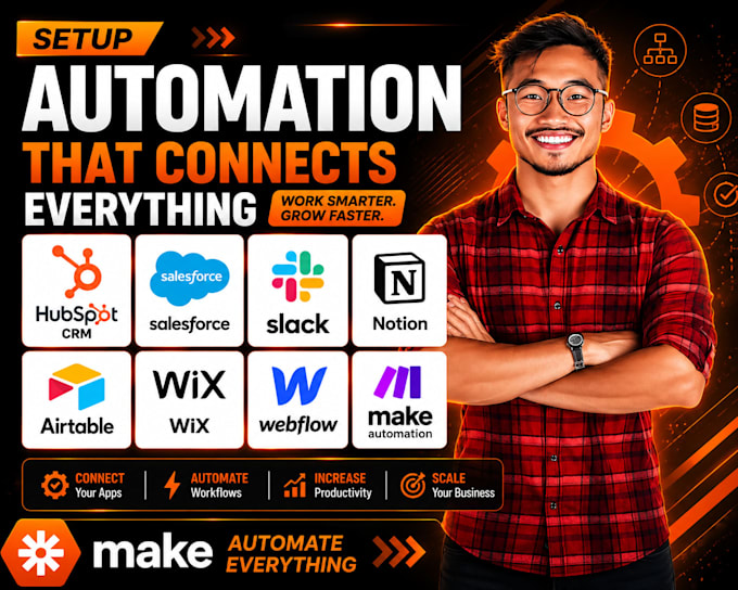 setup hubspot CRM salesforce slack notion airtable wix webflow make automation