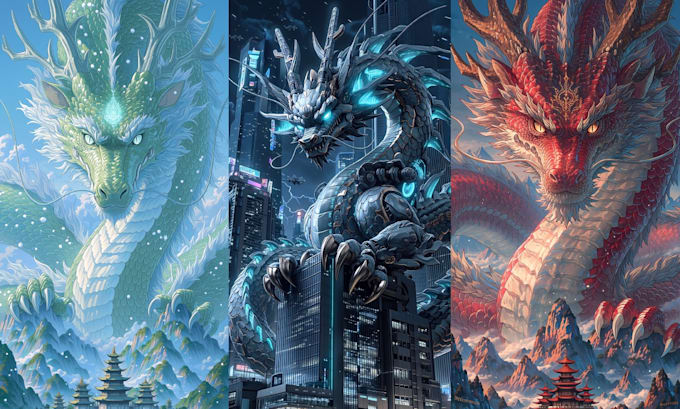 create chinese dragon midjourney prompts 10 styles