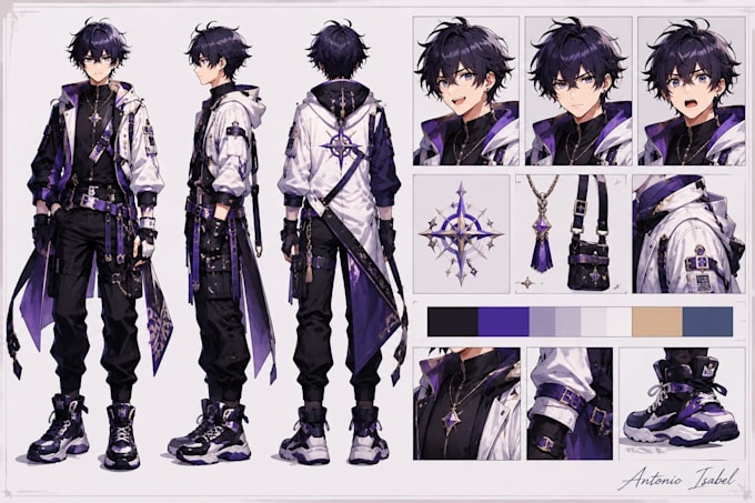 create an anime manga oc character reference sheet and design