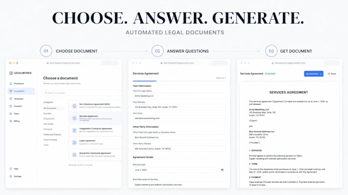 build legal document generator website e signature integrations nda generators